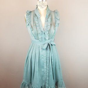 Moon Collection Women's Size Small Green Polka Dot Sleeveless Dress with Ruffles